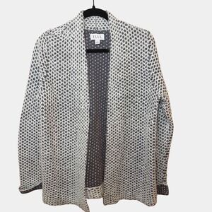 Women's ELLE Gray White Cardigan Knit Heavy Shrug Long Sleeve Cotton Blend SZ M
